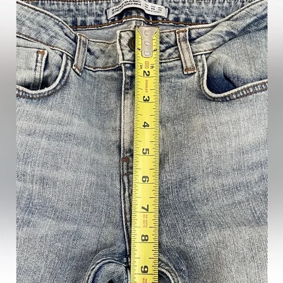 Zara Basic Jeans Women's Sz 4 Denim Z1975 Ankle Cuffed Mid Rise Straight Leg - Picture 10 of 16